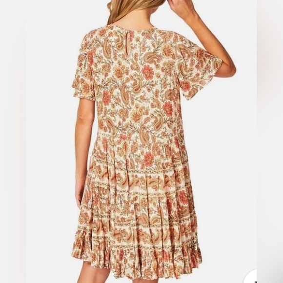 Bila Cream and Orange Floral Mini Dress Size XL - Picture 3 of 9